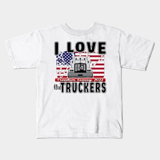 SUPPORT FOR TRUCKERS - FREEDOM CONVOY 2022 - USA FLAG HEARTS BLACK LETTERS Kids T-Shirt